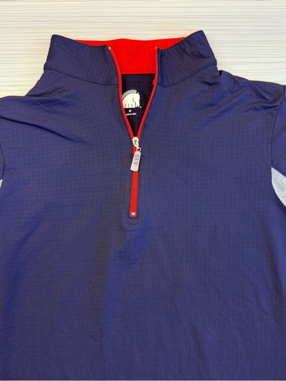 Navy Quarter-Zip Equestrian Riding Top with Red Trim